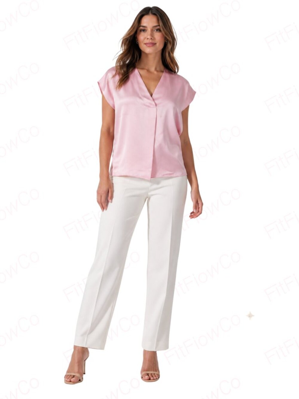 TASH AND SOPHIE Pink Satin V Neck Blouse XS NWOT Dolman Short Sleeve